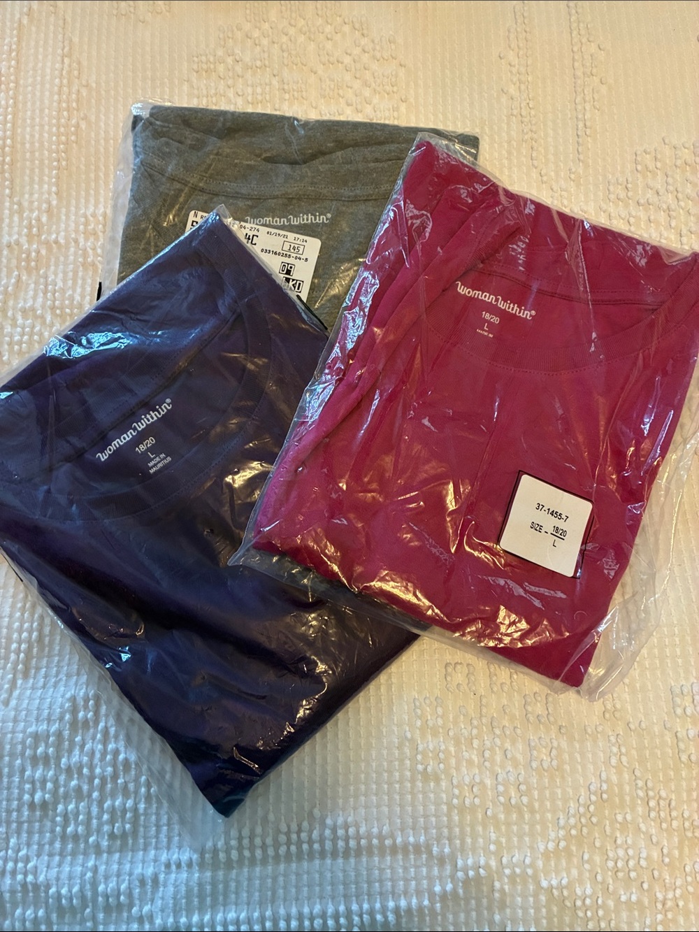 Woman Within Short Sleeve Tees in Fuchsia, Purple & Gray - 3-Pack